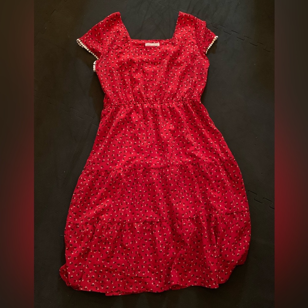 Piper and Scoot Red Floral Knee-Length Dress